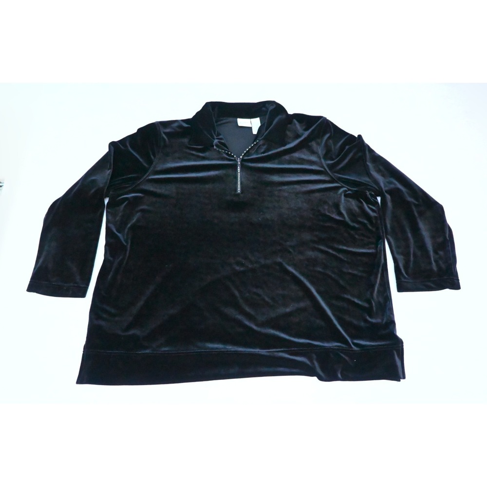 Koret Vintage 90s Y2K Womens 2X Black Pullover Sweater Rhinestone Quarter Zip
